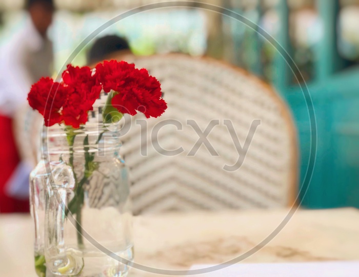 Fresh Flowers in a Vase On a  Dining Table