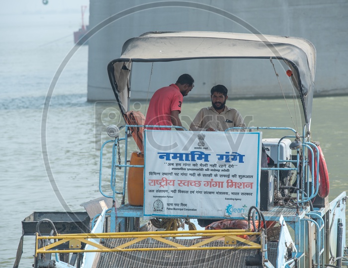 Machinery Cleaning The Ganga River As a Part of Namami Gange  Or  National Mission For Clean Ganga in Patna City