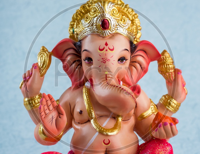 Indian Hindu God, Lord Ganesh Idol For  Pooja For Ganesh Chathurdhi  On an Isolated  Background