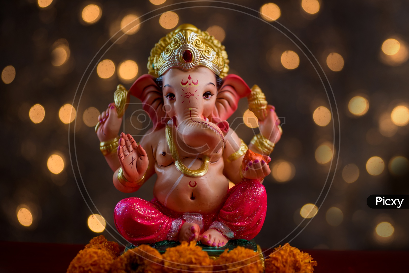 Image Of Indian Hindu God Lord Ganesh Idol For Pooja For Ganesh Chathurdhi On An Isolated Led 2677