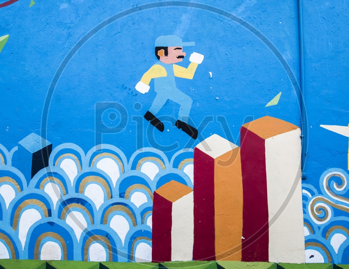 mario painting on the wall