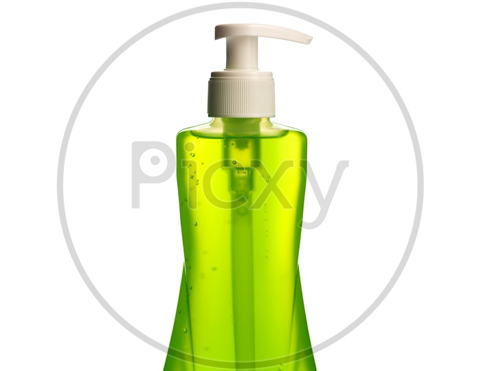 A Bottle Of Liquid Soap Or Face wash Or Face Cream Dispenser Filled With Aloe Vera  Gel  on an Isolated White Background