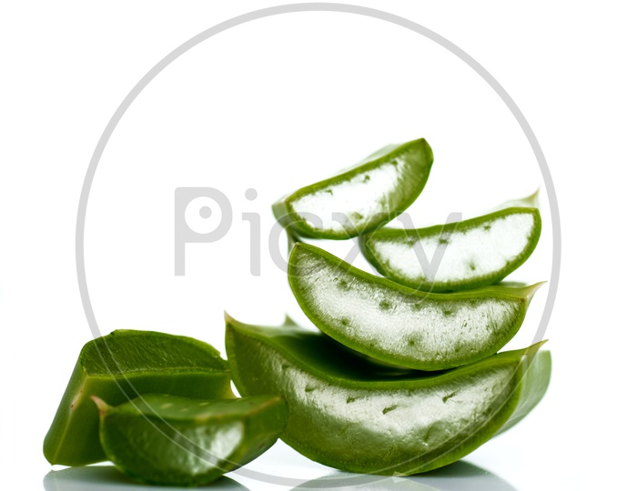 Sliced Aloe Vera Pieces On an Isolated White Background