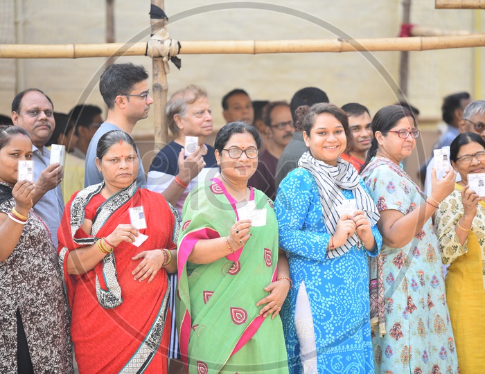 Indian Woman In Queue Lines At Polling Booth In West Bengal For Casting Their Votes In Parliament General Elections 2019