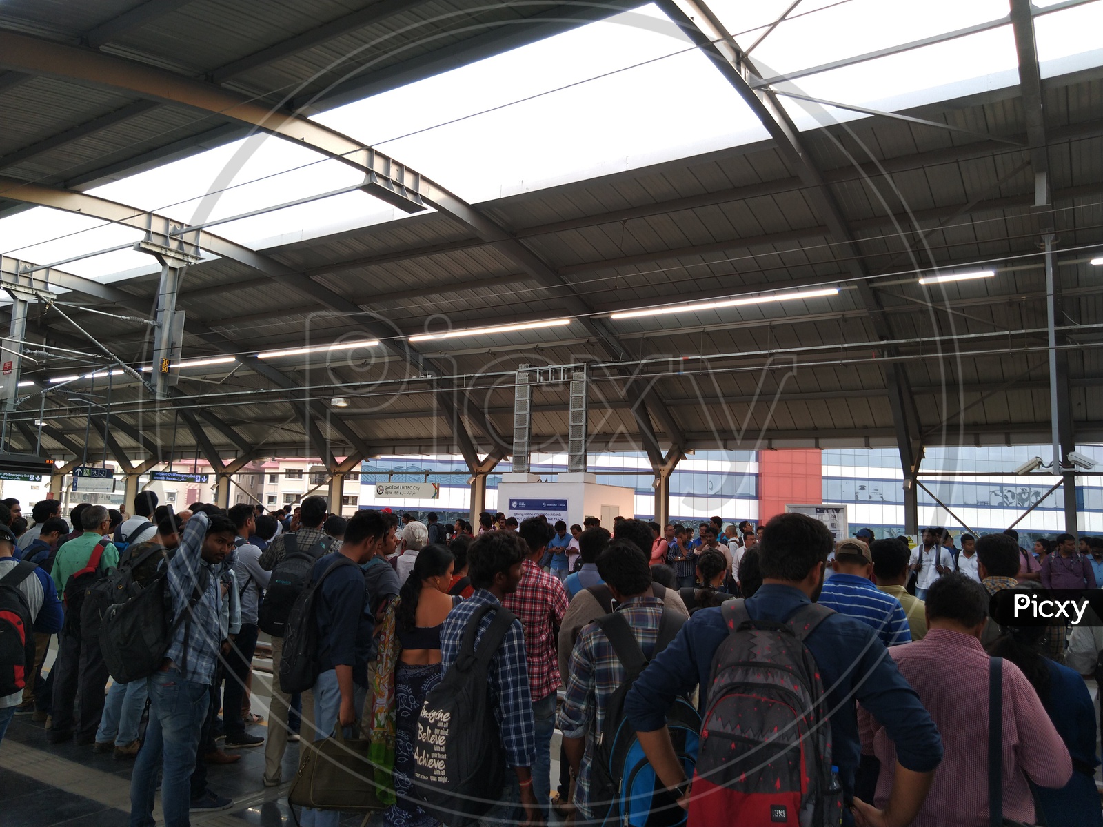 Hitec City Metro Station on a busy day