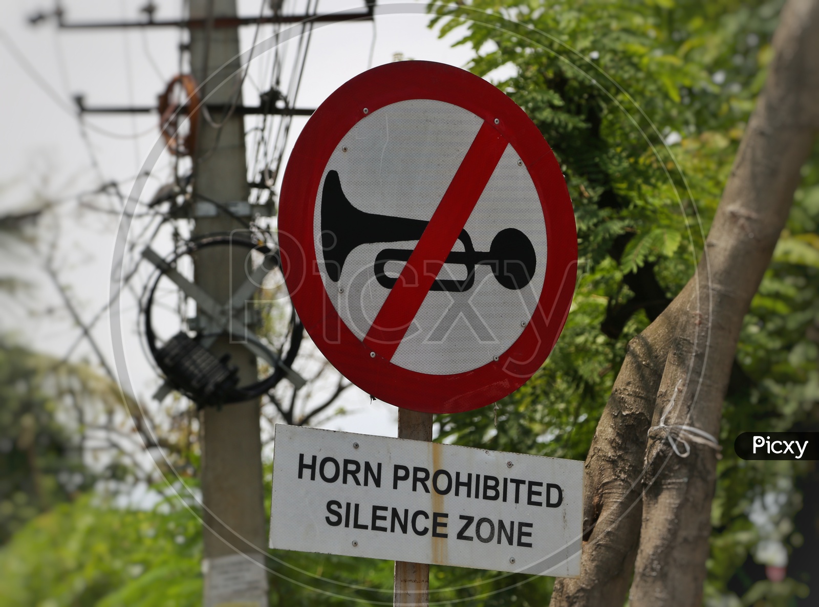 Horn Prohibited  Or Silent Zone  Traffic Sign Board