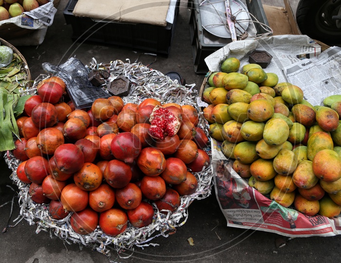 Fruit Baskets  At  a  Road Side Fruit Vendor Stall