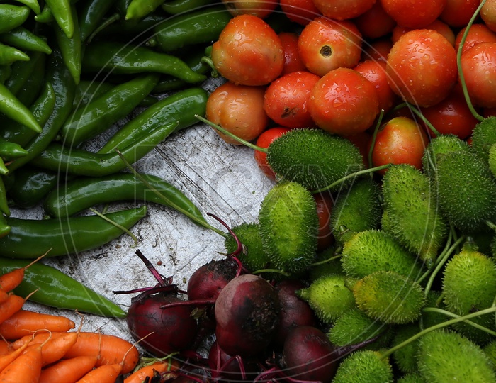 Fresh Vegetables in a Basket At a Street Vendor  Stall
