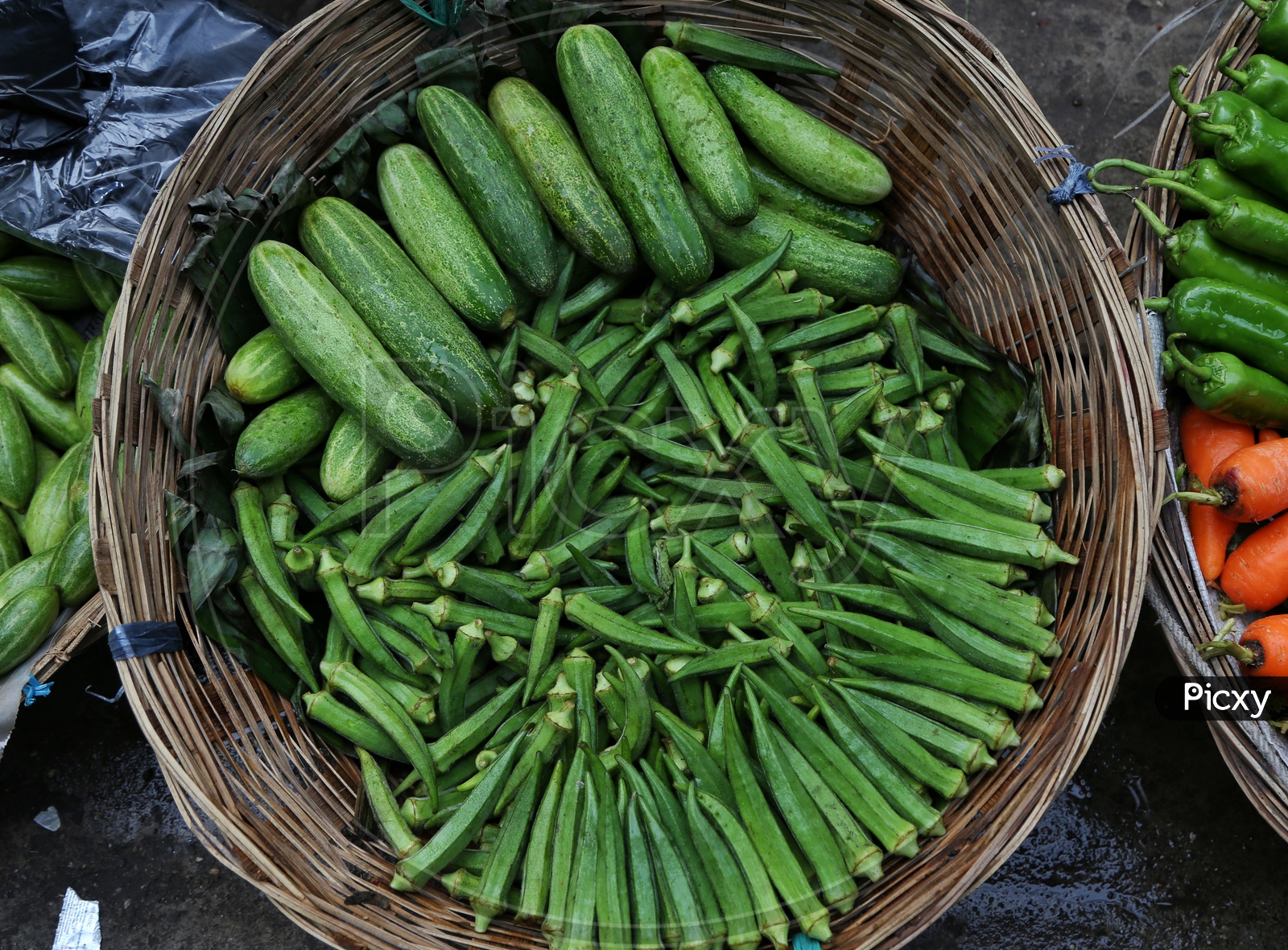 Vegetables In a Basket At a Road Side Vendor Stall