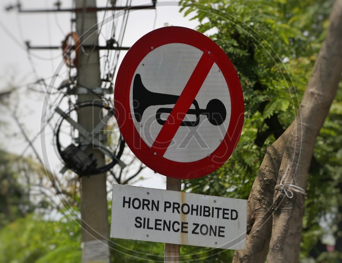 Horn Prohibited  Or Silent Zone  Traffic Sign Board