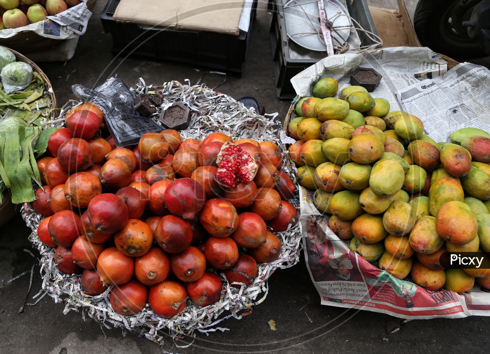 Fruit Baskets  At  a  Road Side Fruit Vendor Stall