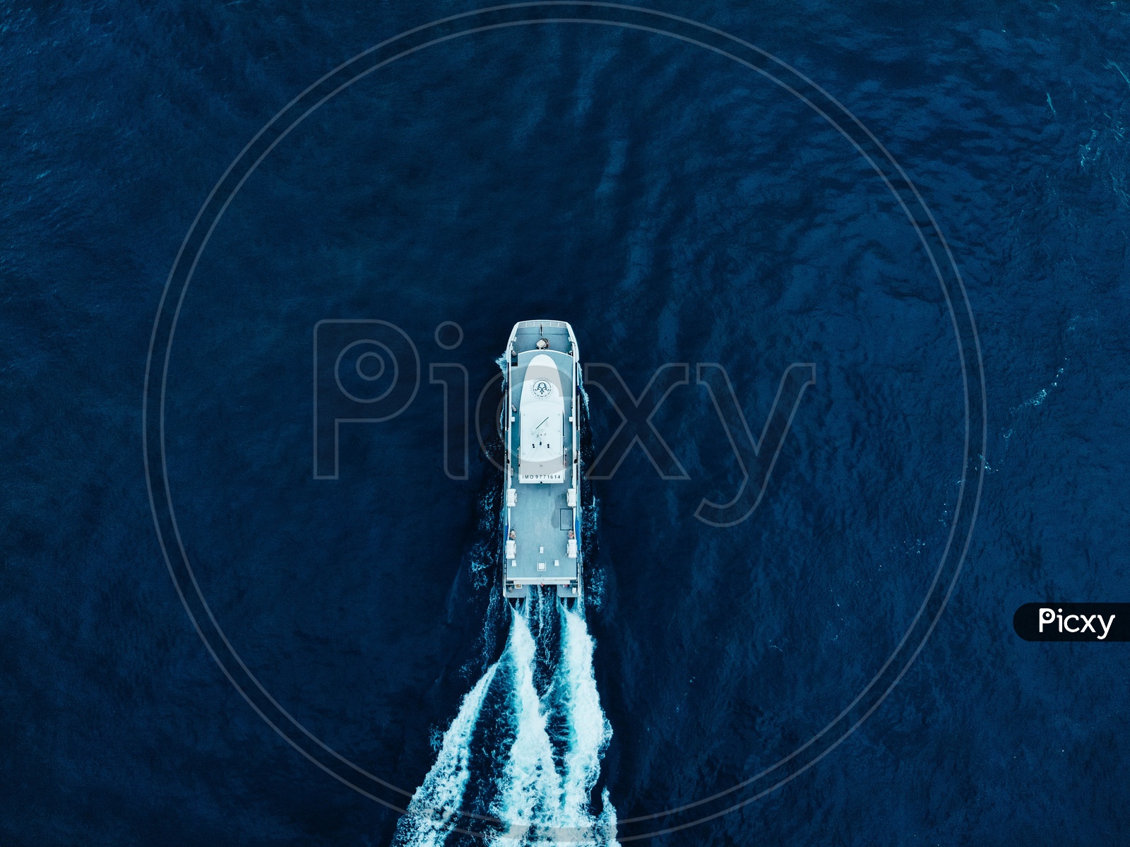 An aerial shot of a boat