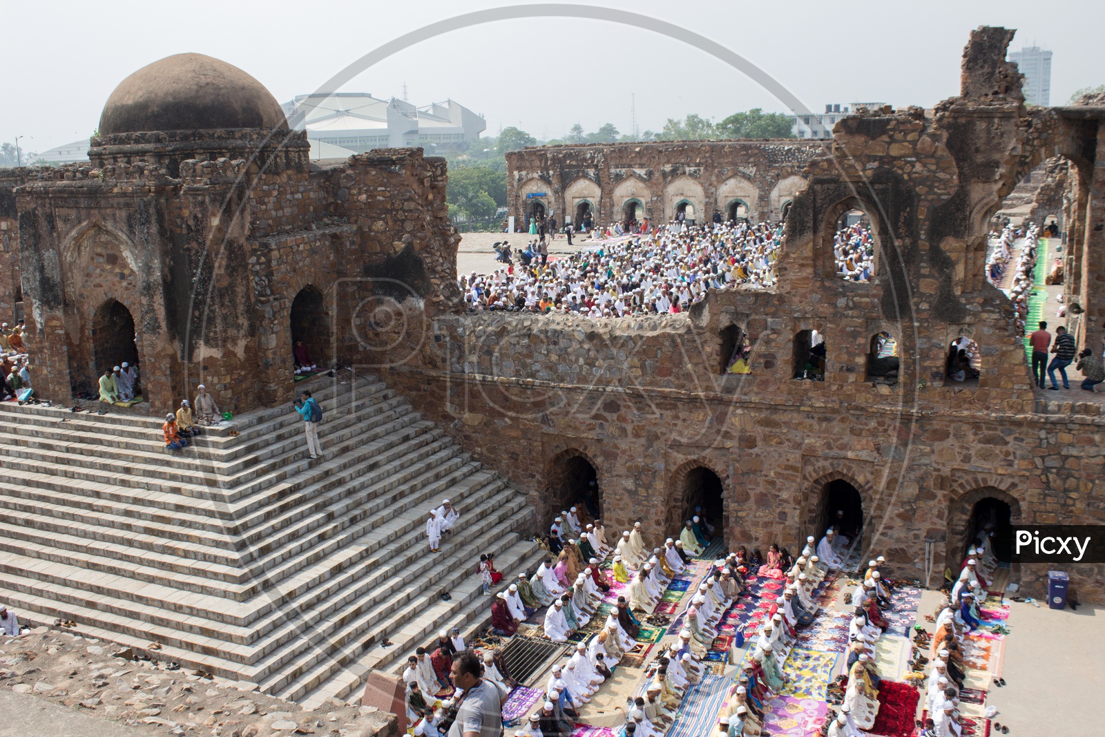Muslims offering namaz prayer on Eid at Jami Masjid, Feroz Shah Kotla fort in Delhi