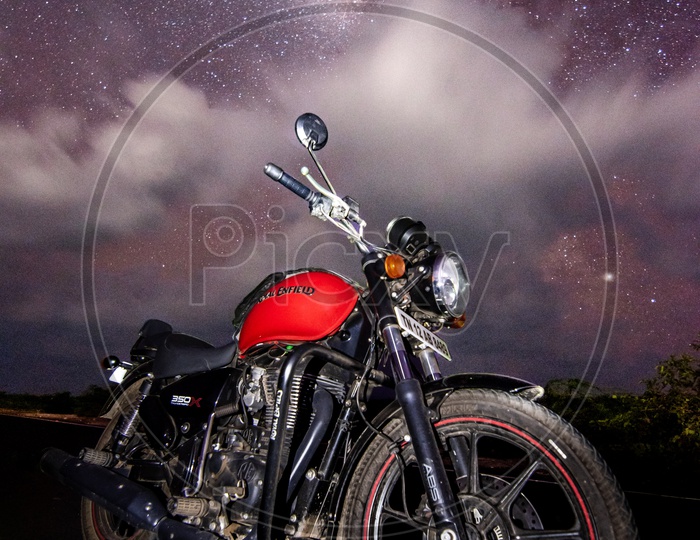 Amazing Milky way And Stargazing  With Royal Enfield Bike In Foreground