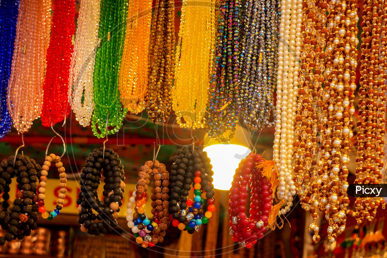 Display of colorful beaded chains