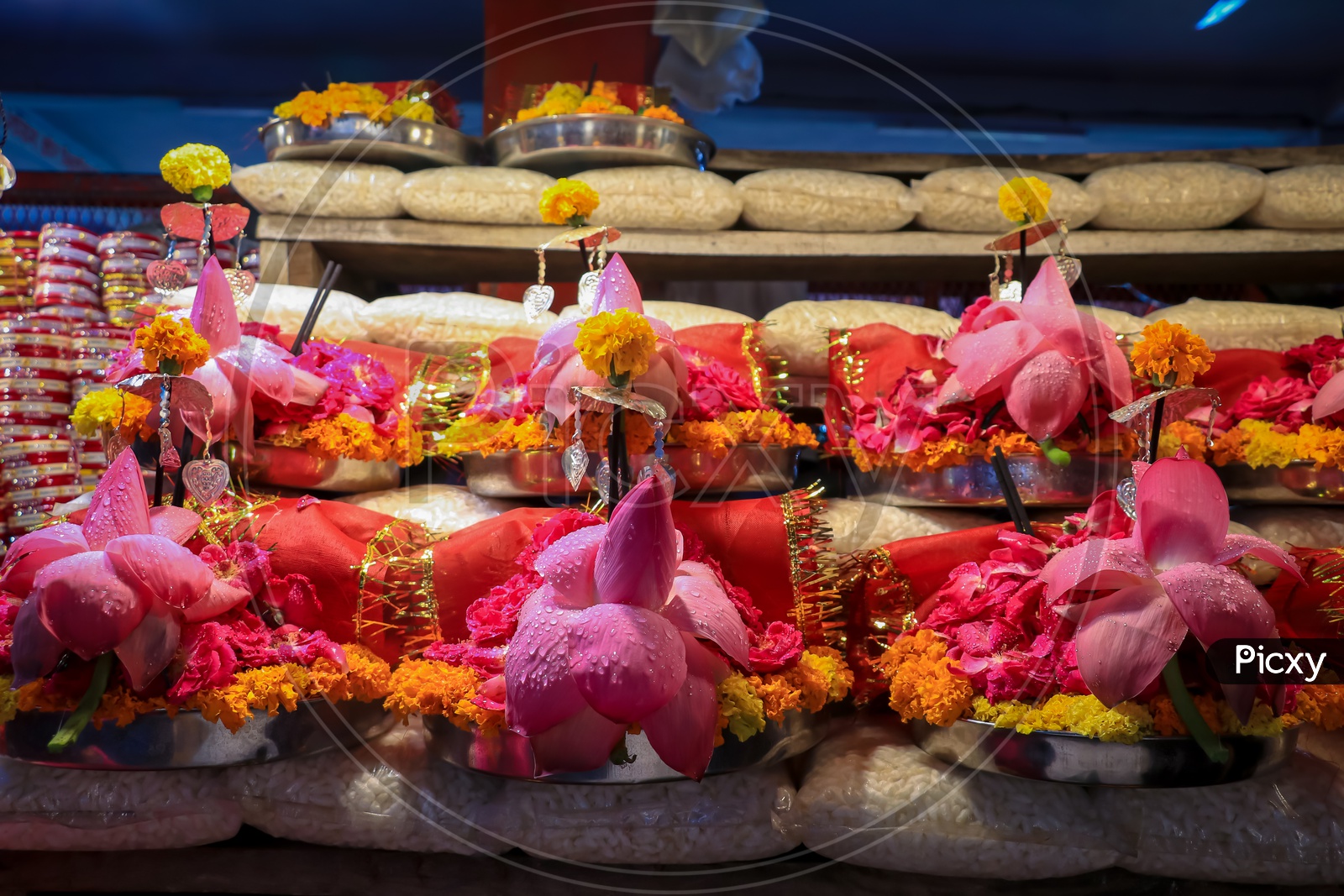 Pooja items being sold at a temple shop