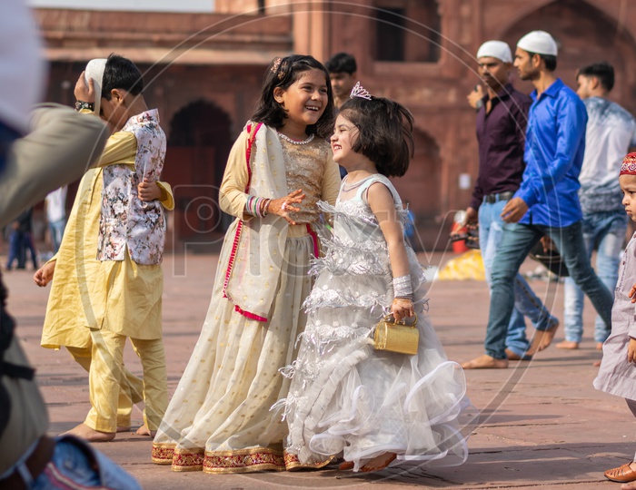 Children playing on the day of Eid-ul-Fitr (End of the holy month of Ramadan) at Jama Masjid, Delhi
