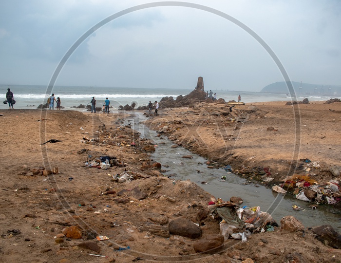 Drainage water from nearby buildings getting mixed into R K Beach, Visakhapatnam, Andhra Pradesh