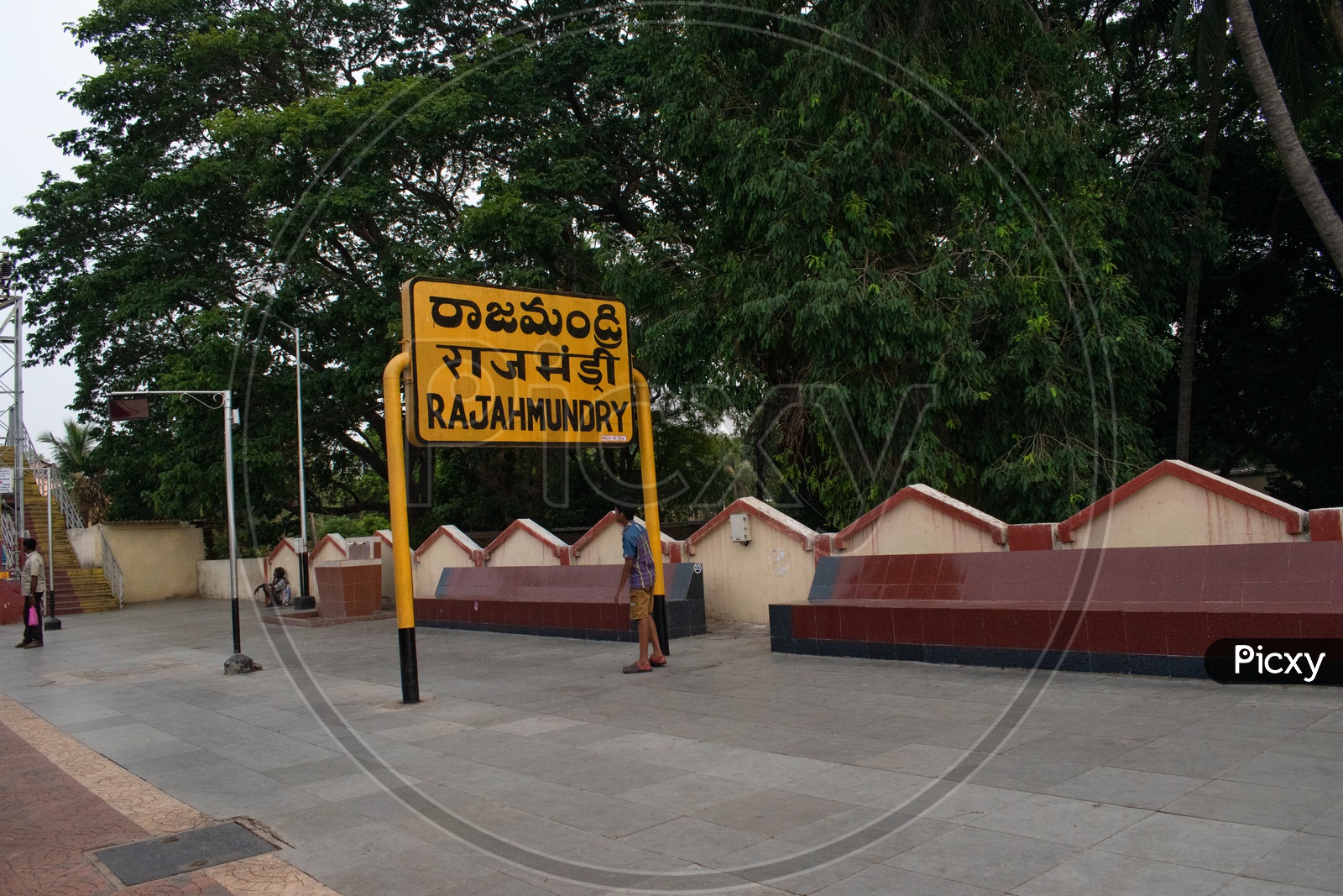 Indian railways sign board showing the name of Rajahmundry  station,Andhra Pradesh.