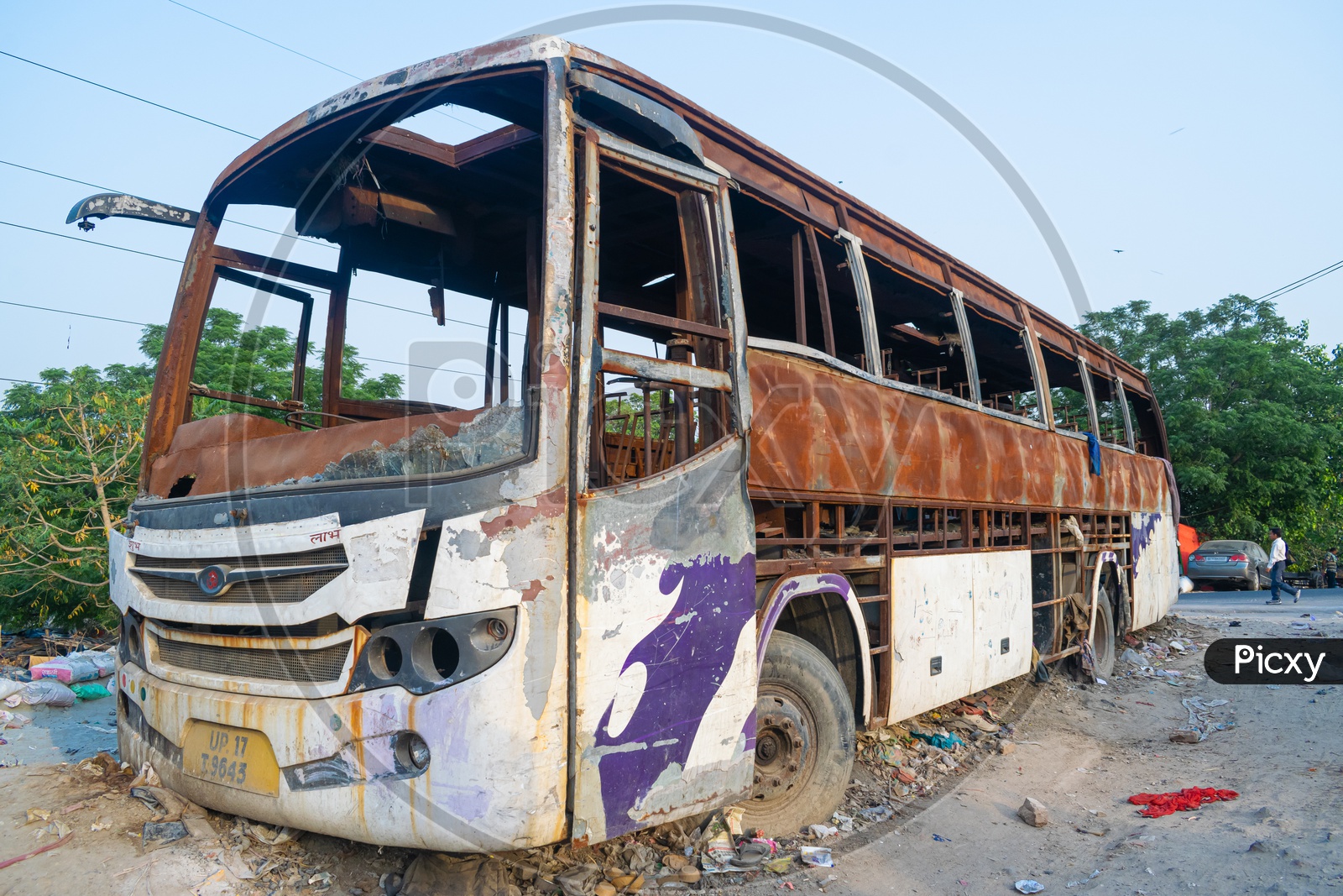An old damaged and rusted bus