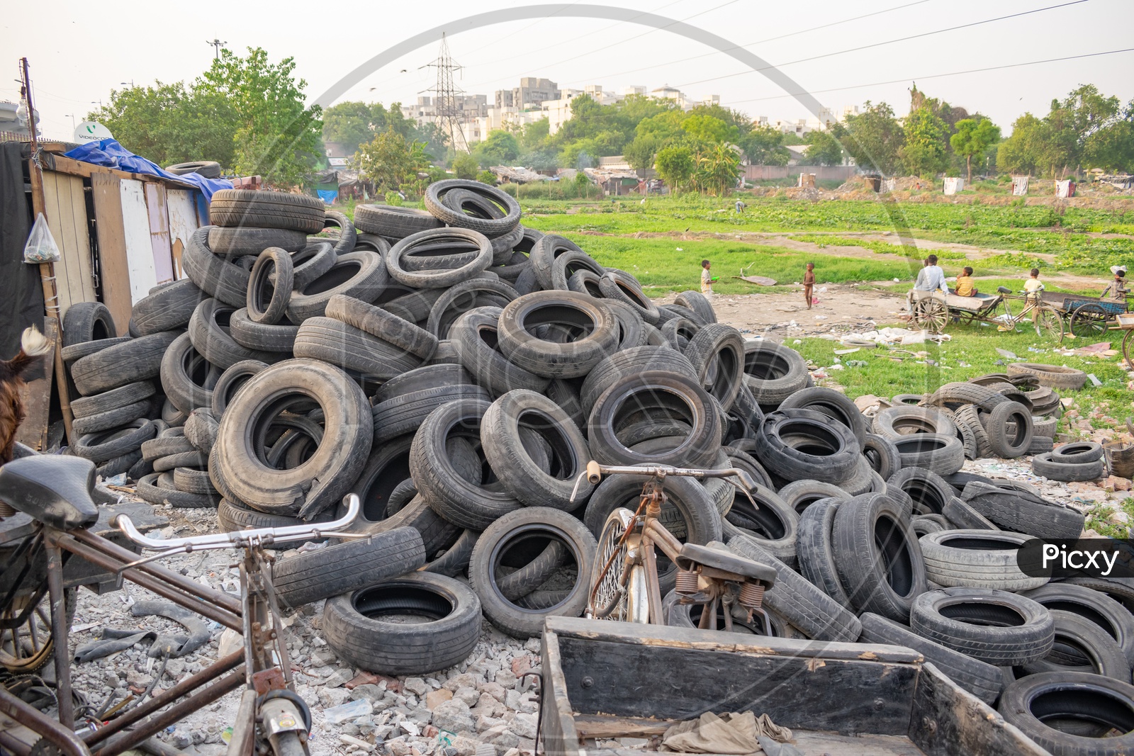 Pile of used tyres
