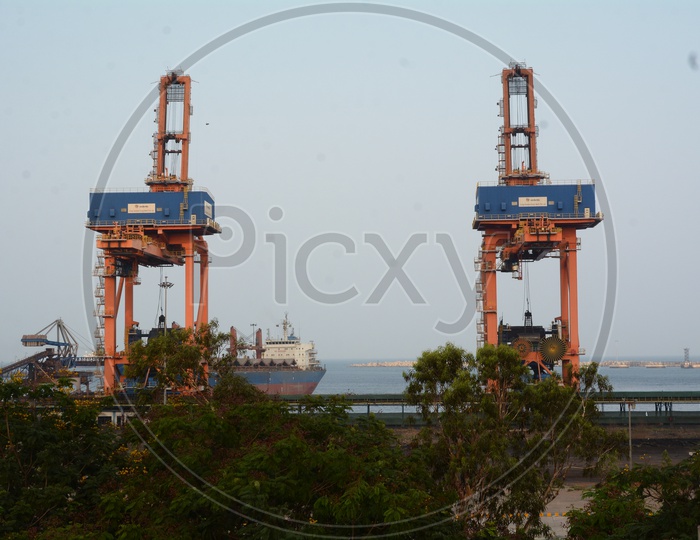 Heavy Machinery Cranes In a Port Area