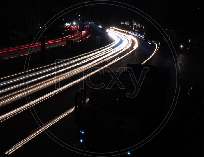 Light trail photo of the traffic