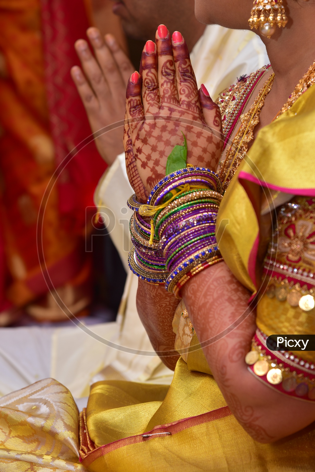 Rituals Performing Hands of  bride   in Telugu Wedding or Marriages
