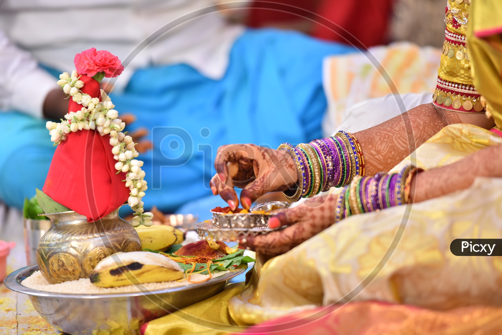 Couple Performing  Pooja Or Puja For  Kalash Or Kalasham  In Wedding or Marriages