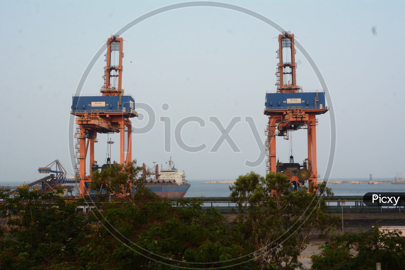Heavy Machinery Cranes In a Port Area