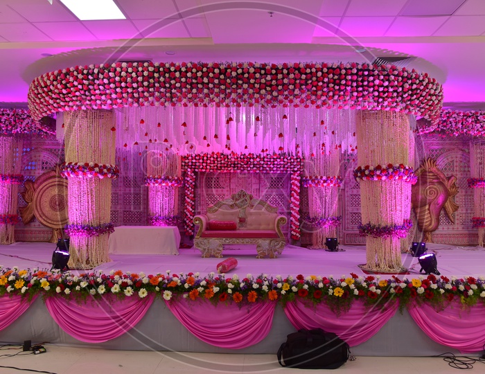 Decoration Of a Stage With Fresh Flowers And Led Lights