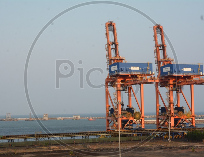 Heavy Machinery Cranes in a Port
