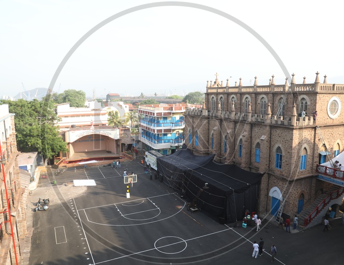 Aerial View Of a Basketball In a School Compound