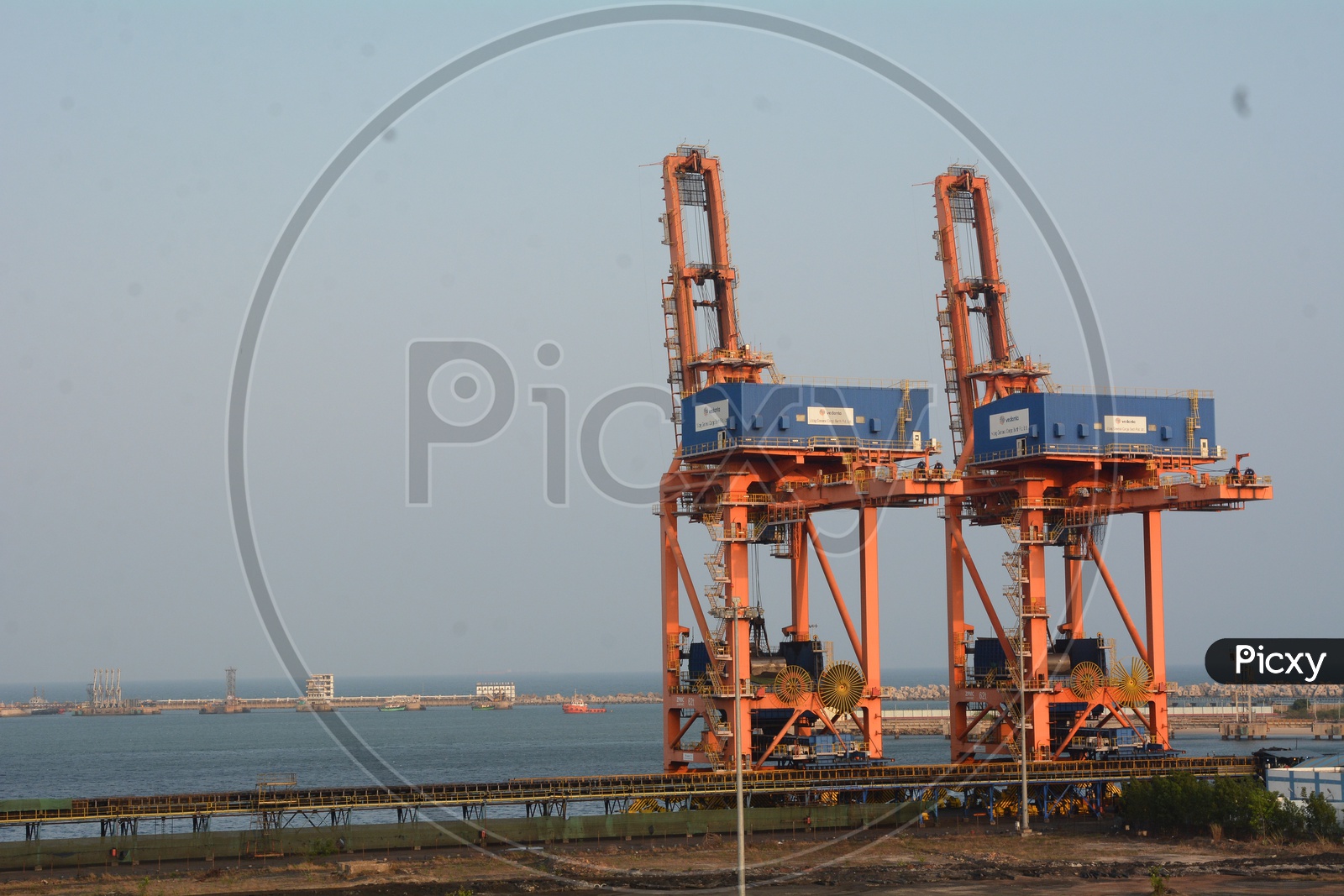 Heavy Machinery Cranes In Port