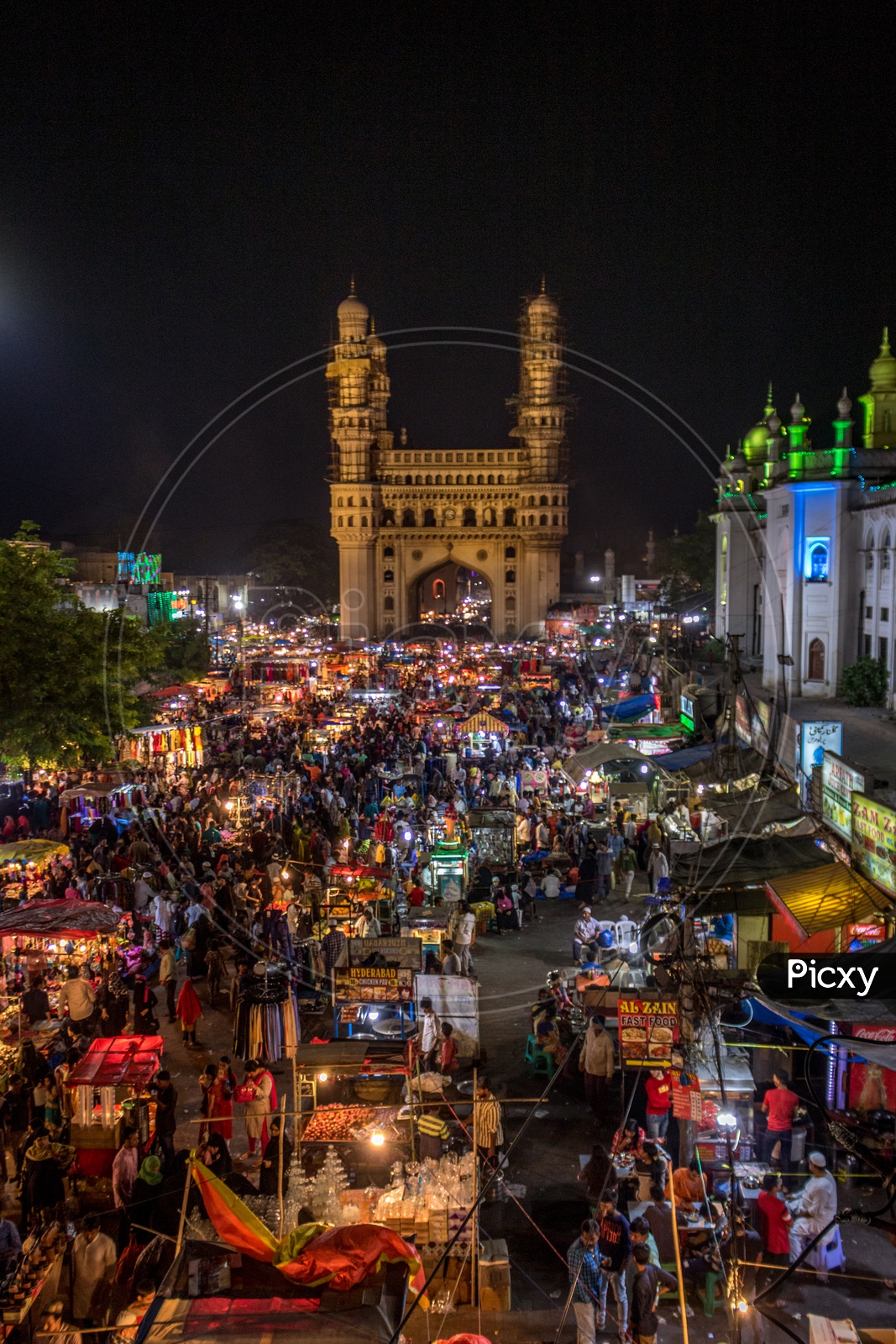 ramdan nights of charminar with street markets and colourfull night lights