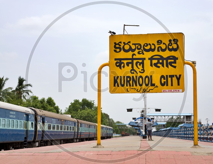 Kurnool City name board in Kurnool railway station.