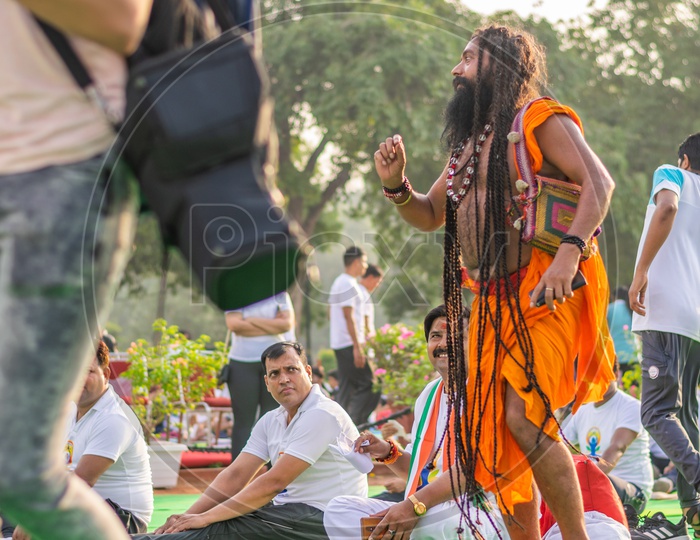 A sadhu(Baba) on the fifth International Yoga Day at Rajpath, Delhi