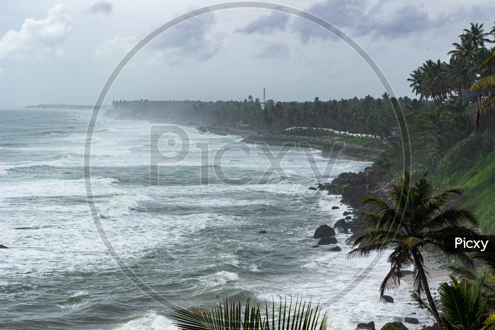 Arabian sea in Varkala, Kerala during monsoon