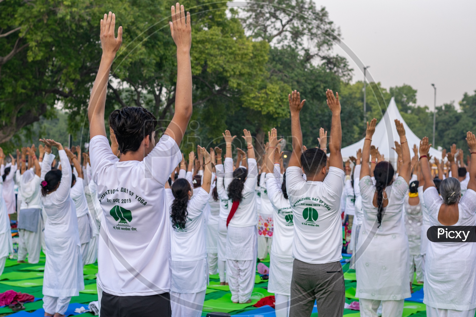 People doing Yoga at Rajpath, Delhi