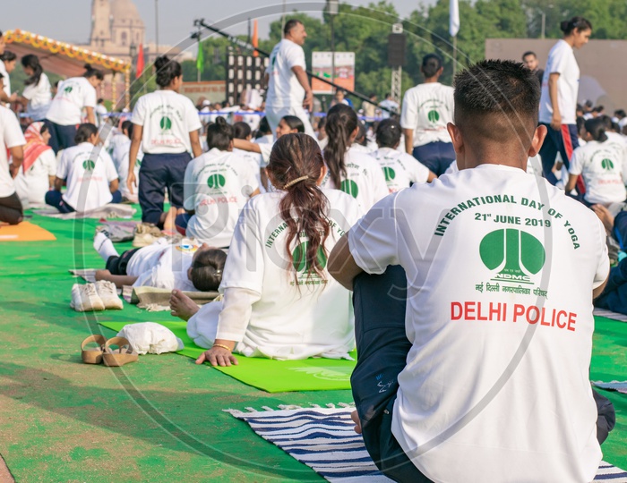 Delhi Police candidates on the fifth International Yoga Day 2019 at Rajpath, Delhi