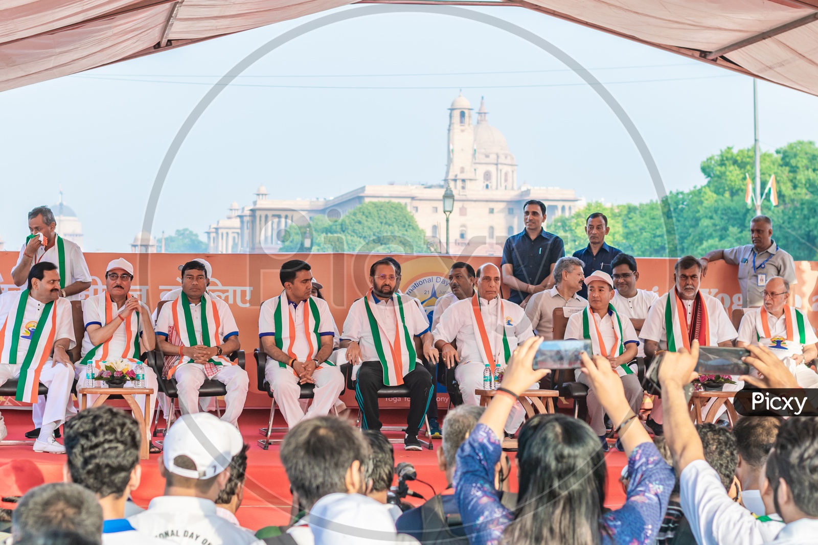Rajnath Singh(Defence Minister of India) with other ministers on International Day of Yoga 2019 at Rajpath