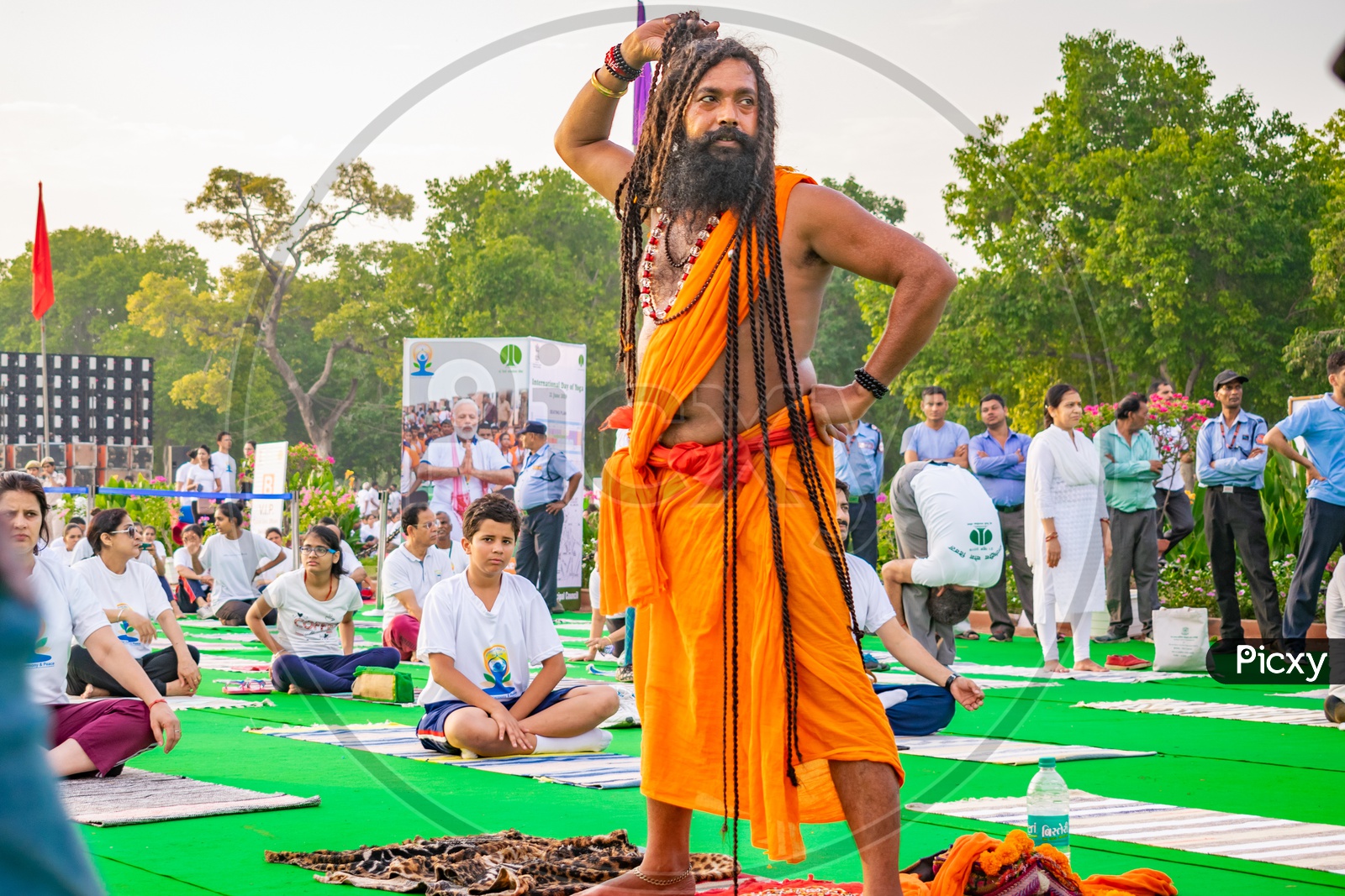 A sadhu(Baba) on the fifth International Yoga Day 2019 at Rajpath, Delhi