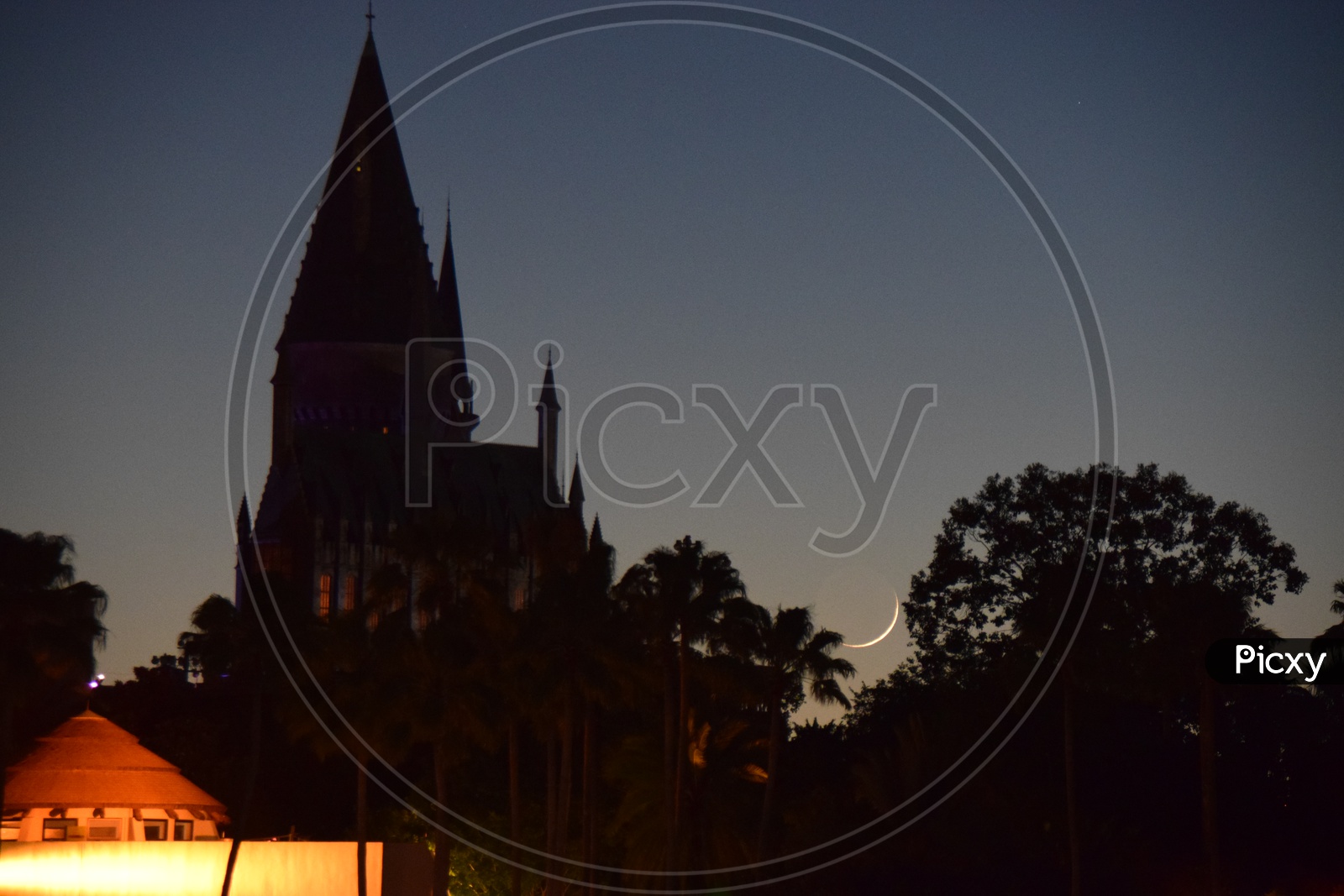 A Cathedral Church alongside the Crescent Moon