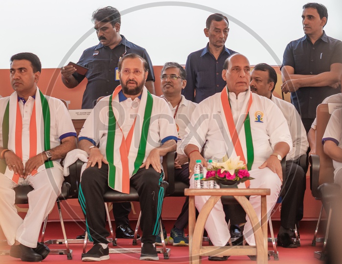 Pramod Sawant(Chief Minister of Goa), Prakash Javadekar(Minister of Environment, Forest and Climate Change), Rajnath Singh(Defence Minister of India) From the left