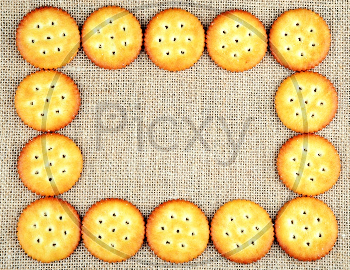 Salty,  crispy and tasty biscuits frame, a menu card or kids greeting