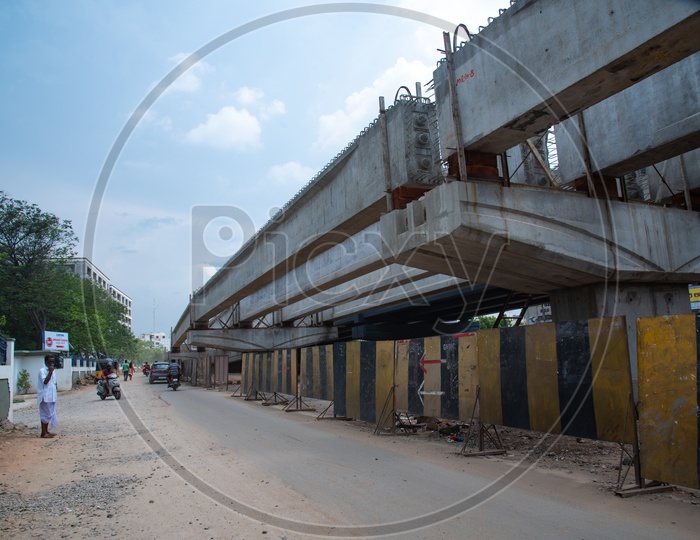 Under Construction Flyovers With   Pillars  On The Hyderabad Roads.Kamineni Flyover. Nagole Flyover.