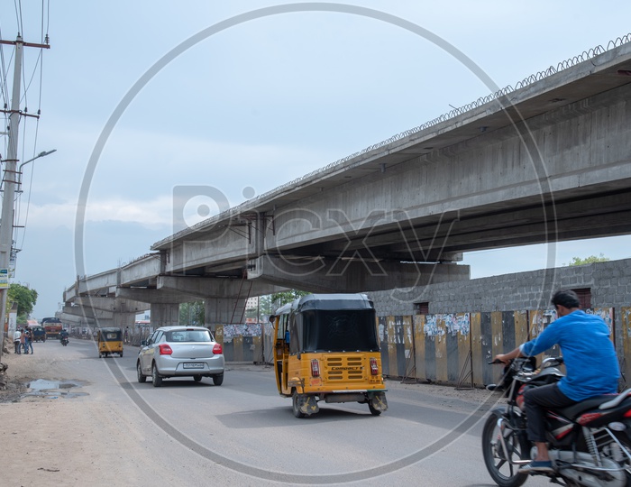 Under Construction Flyovers  on The Roads of  Cities With Commuting Vehicles  On the Roads