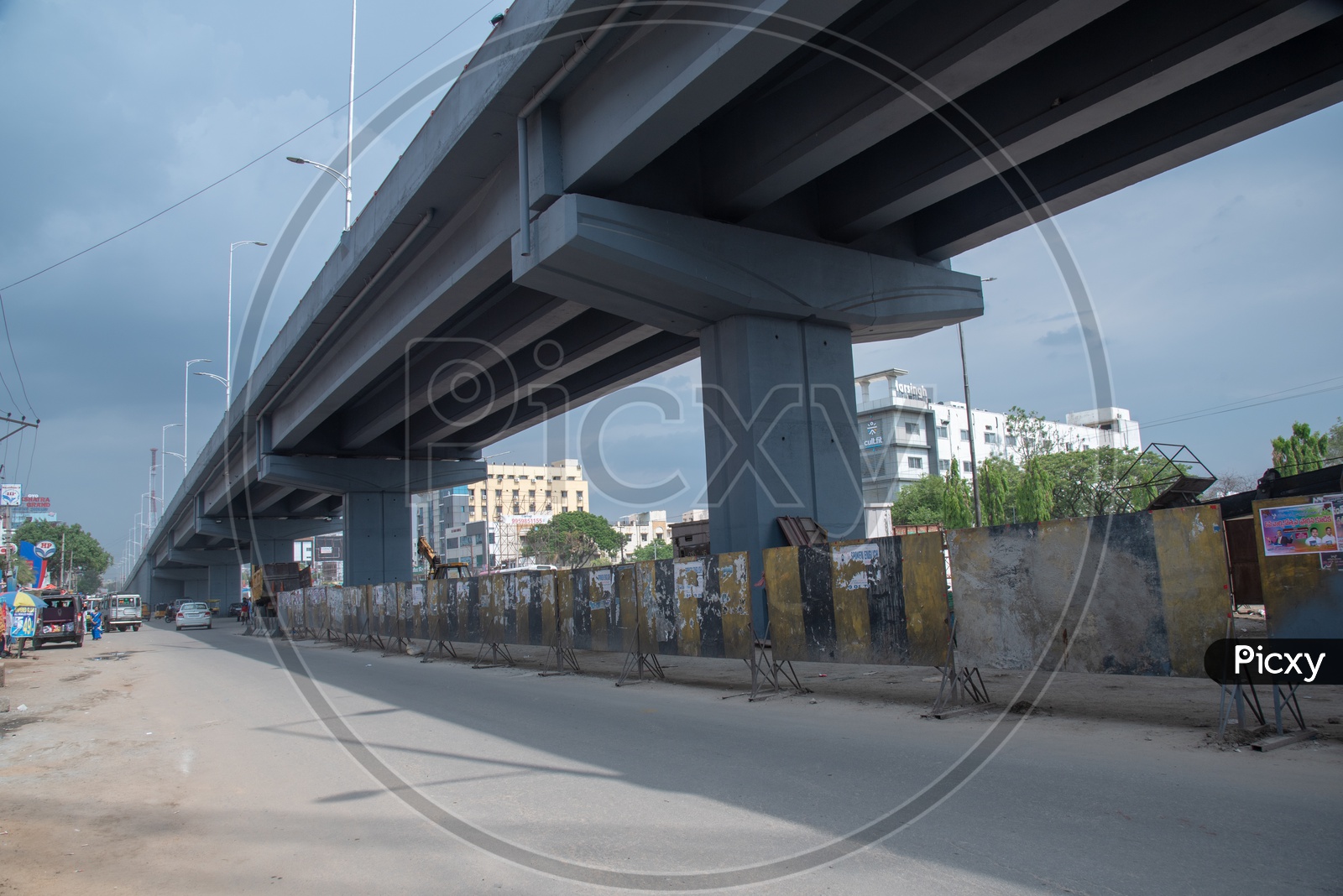 Safety Barricades  At  Flyover Construction Sites   in City Roads