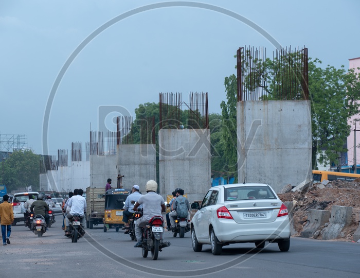Pillar  at City Roads  For  Flyover  Construction   in Urban City Roads