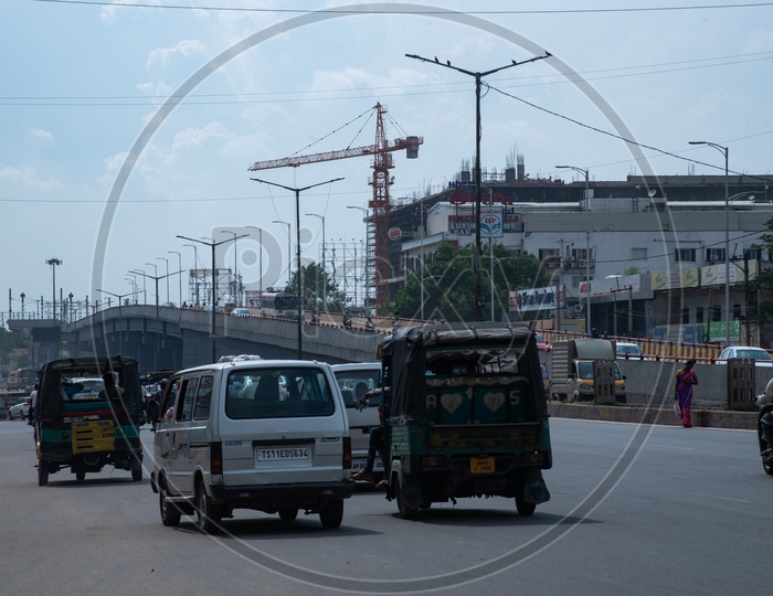 Under Construction Flyovers  on The Roads of  Cities With Commuting Vehicles  On the Roads